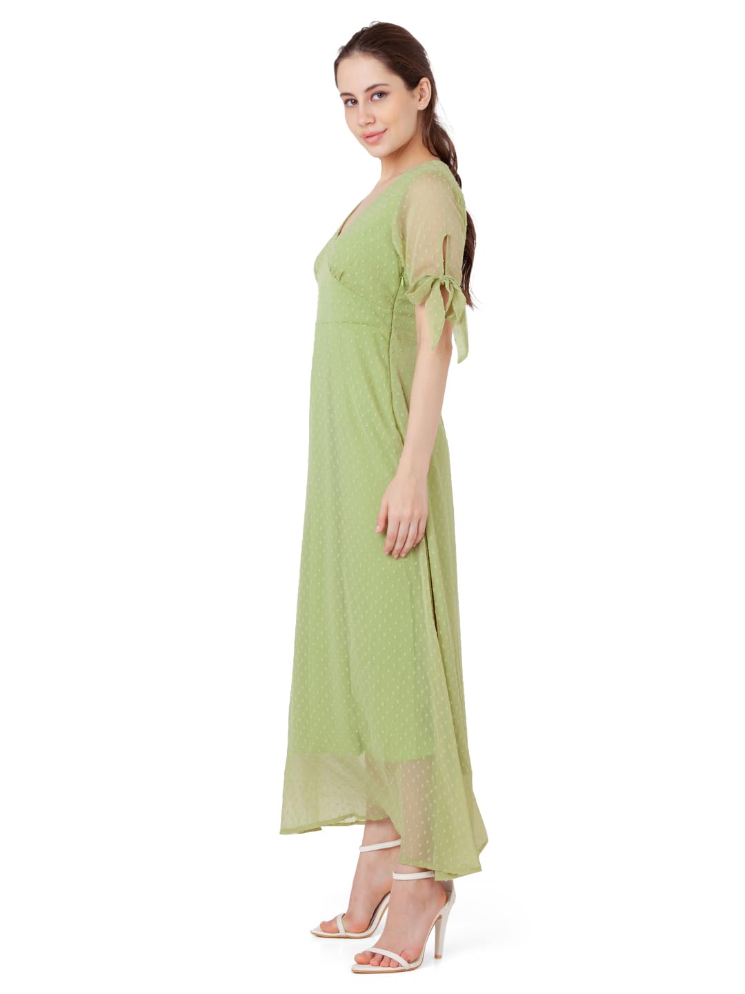 Zink London Women's Green Solid A-Line Maxi Dress