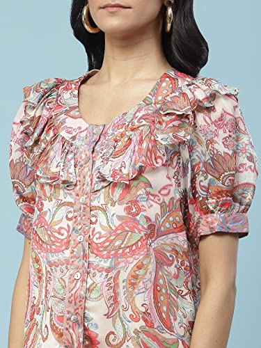 Aarke Ritu Kumar Multi Color Printed Button-Down Top with Ruffles with Camisole