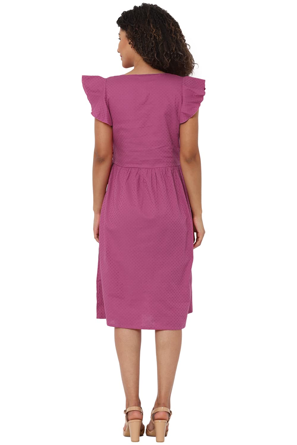 Allen Solly Textured Cotton Regular Neck Womens Dress (Magenta)