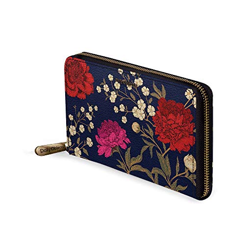 DailyObjects Midnight Chrysanthemums Women's Classic Wallet | Made with PU Leather Material | Carefully Handcrafted | Holds up to 12 Cards | Slim and Easy to Carry in Bag | Big Size Clutch with Card Holder | Zip Closure for Safety