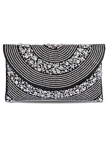 Peora Black Silver Clutch Purses for Women Handmade Evening Handbag Stylish Bridal Fashion Clutch Bag for Girls