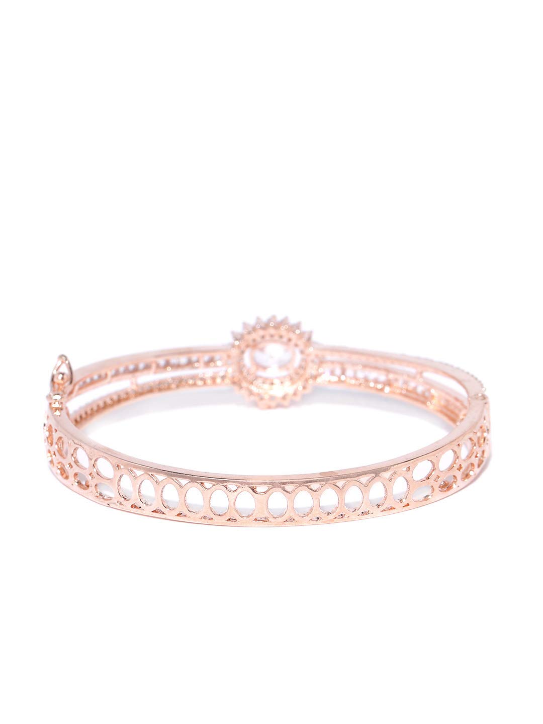 Priyaasi Floral Design American Diamond Bracelet for Women | Rose Gold-Plated | Bangle-Style Bracelet for Girls | Interlock Closure | Perfect for Weddings & Parties