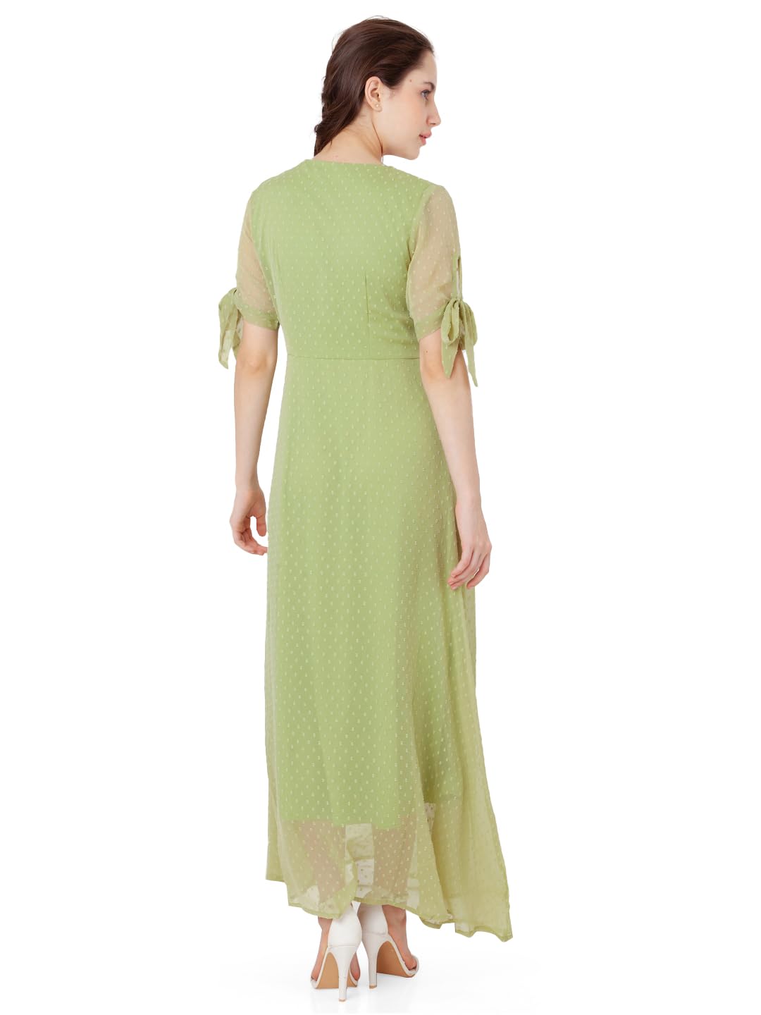 Zink London Women's Green Solid A-Line Maxi Dress