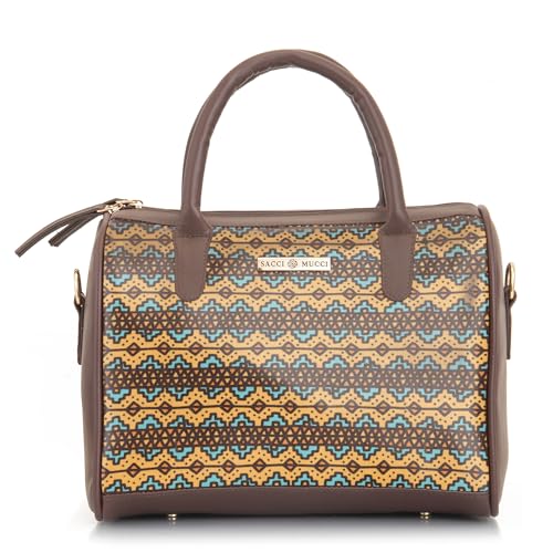 SACCI MUCCI Women's Handbag | Women's Tote Bag | Women's Top-Handle Bags | Women's Satchels | Women's Hobos & Shoulder Bags-EthnicTraditional Print (Brown)