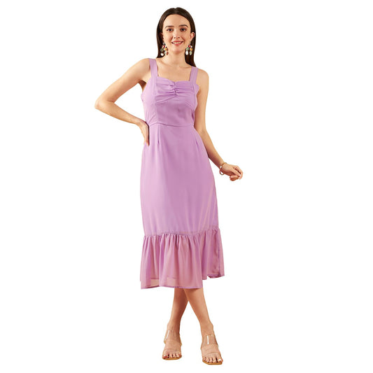 Marie Claire Women's Polyester A-Line Mid-Calf Length Dress (Purple)