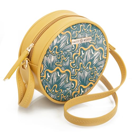 SACCI MUCCI Round Sling Bag, Printed Sling Bag For Girls, Women Sling Bag, Crossbody Bag For Women-Aquatic Mushrooms (Mustard)