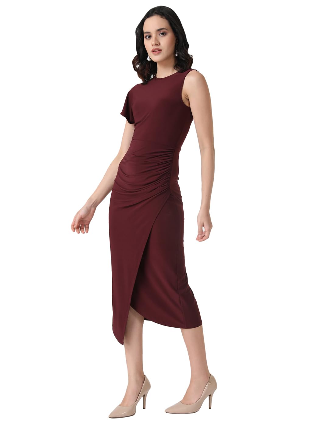 Kazo Women's Polyester Fit and Flare Midi Dress (Port Royale)