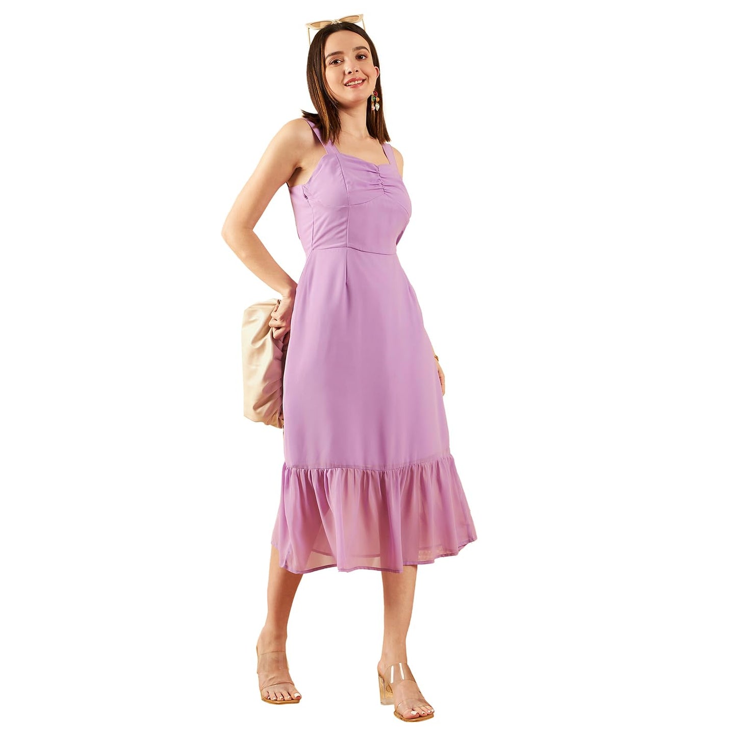 Marie Claire Women's Polyester A-Line Mid-Calf Length Dress (Purple)