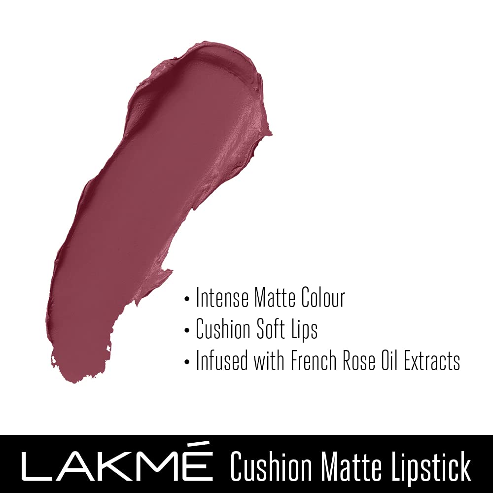 Lakme Cushion Matte Lipstick, Mauve Envy, 4.5g