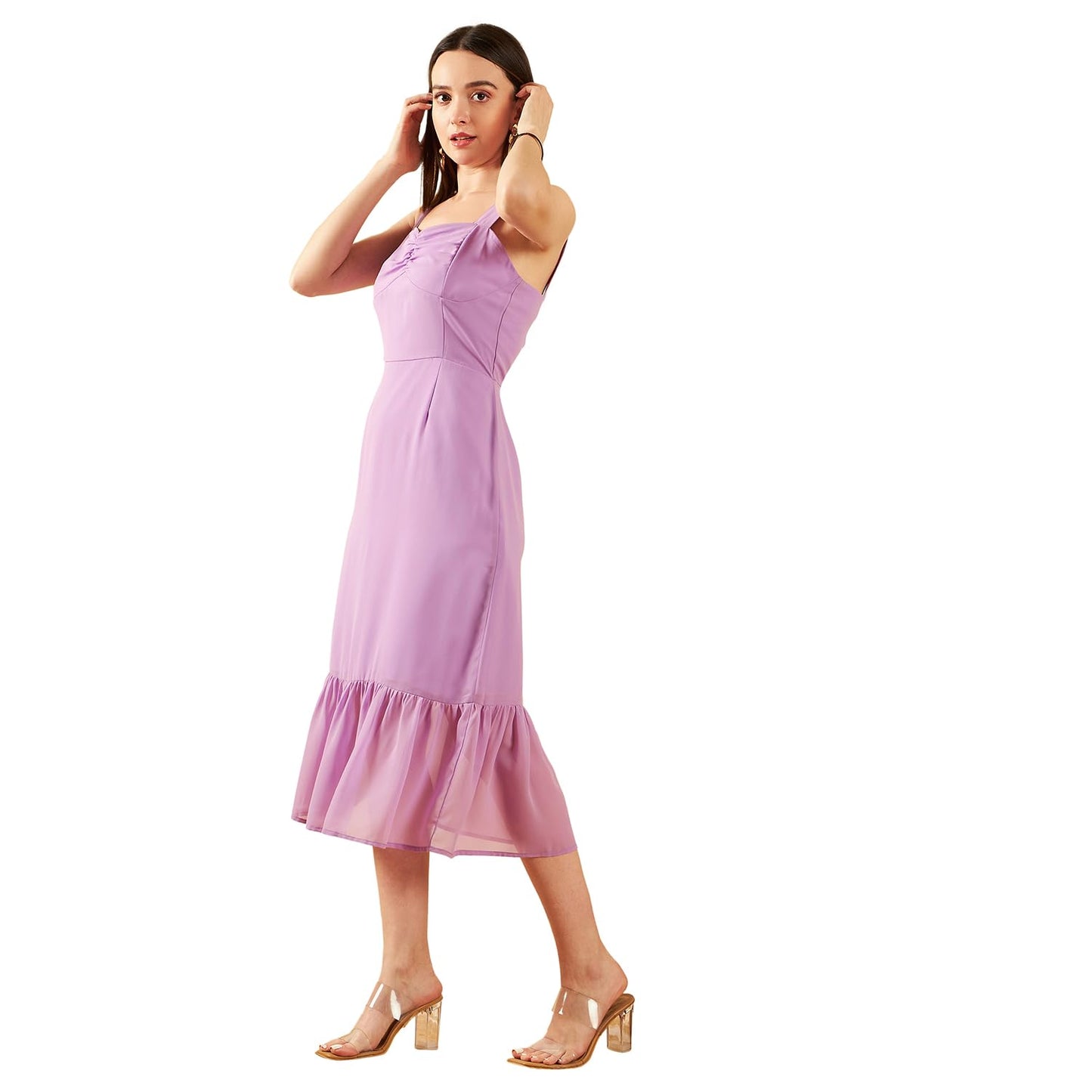 Marie Claire Women's Polyester A-Line Mid-Calf Length Dress (Purple)