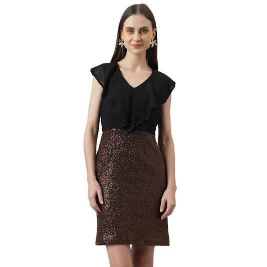 Latin Quarters Women's Cap Sleeves Copper Short Dress | Party Dress | Embellished Gown