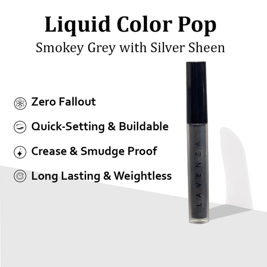 Lavenza Liquid Metallic Eyeshadow |Smokey Eyes in One Swipe| Vegan, Long-Lasting, Crease Proof, Smudge Proof |Smokey Grey Colour Pop | Silicone Free, Talc Free 3.5 Ml