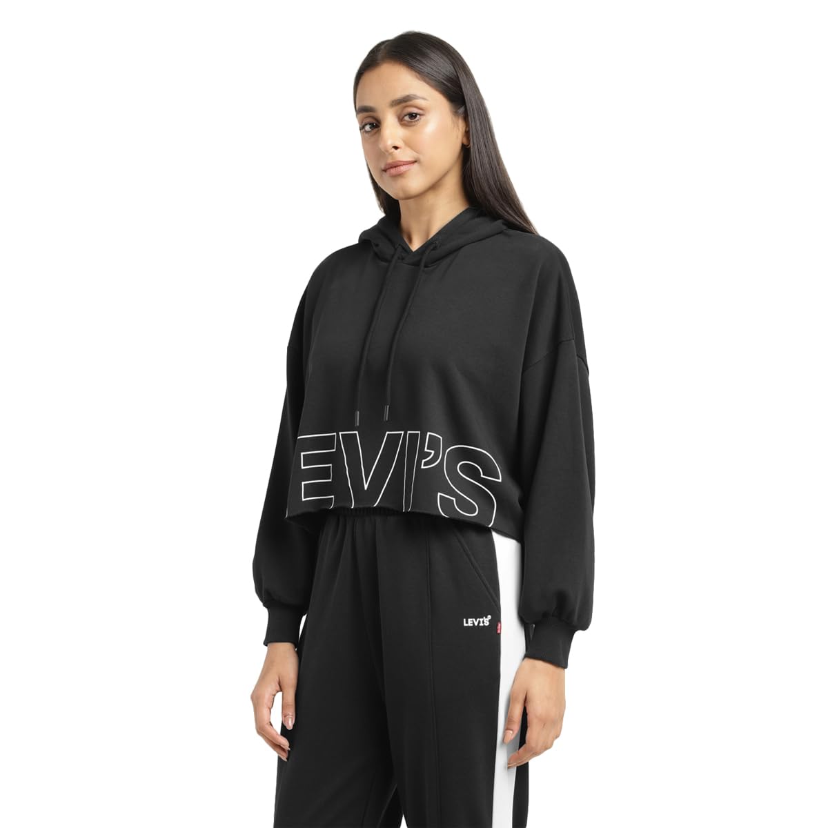 Levi's Women's Brand Logo Black and White Hooded Sweatshirt