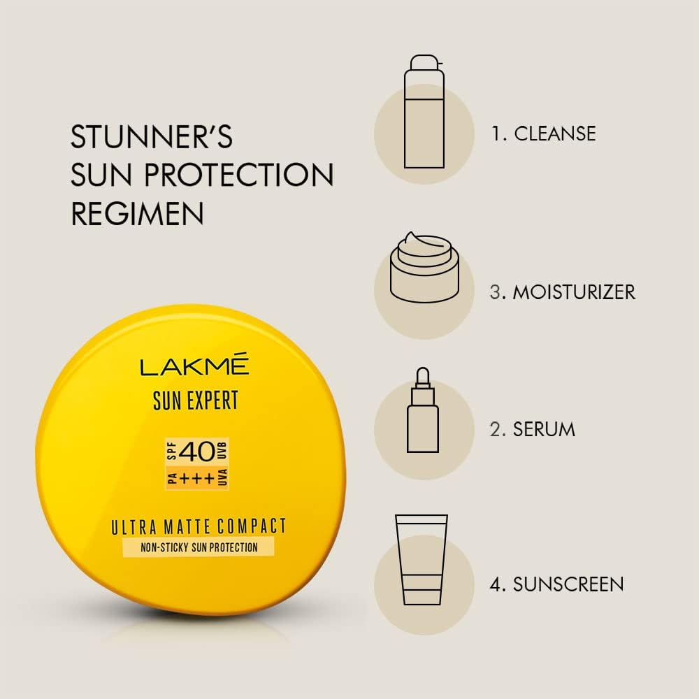 Lakme Sun Expert Ultra Matte Spf 40 Pa+++ Compact, Non Greasy Non Sticky, For Indian Skin, Gives Even-Tone Complexion, 7 g