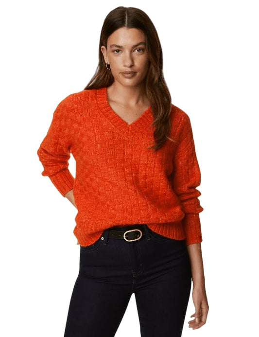Marks & Spencer Women's Acrylic Blend Modern Sweater (T38623BRIGHT Orange_Bright