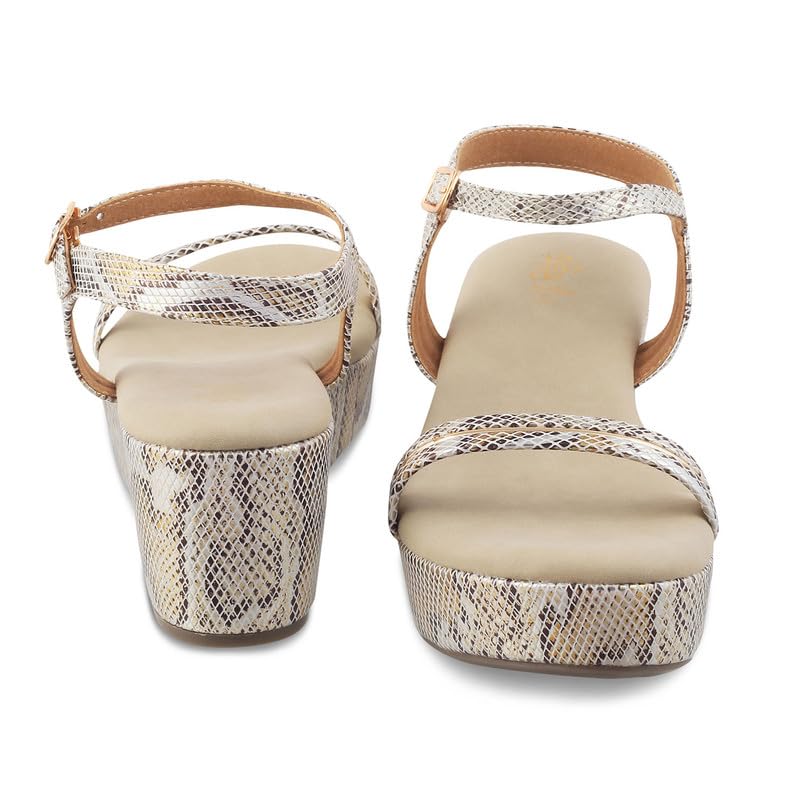 tresmode Stylish Snake-Pattern Gold Women's Wedge Sandals Elevate Your Fashion