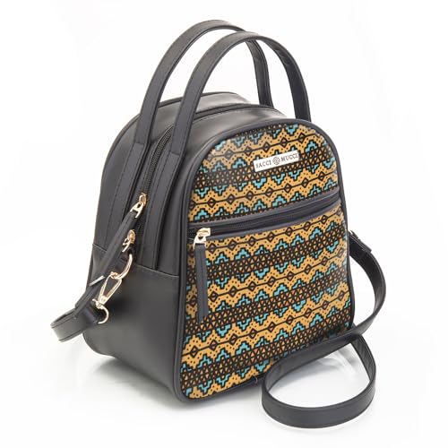 SACCI MUCCI Women's Satchel Bag | Ladies Purse Handbag | Women's Handbag -EthnicTraditional Print (Black)