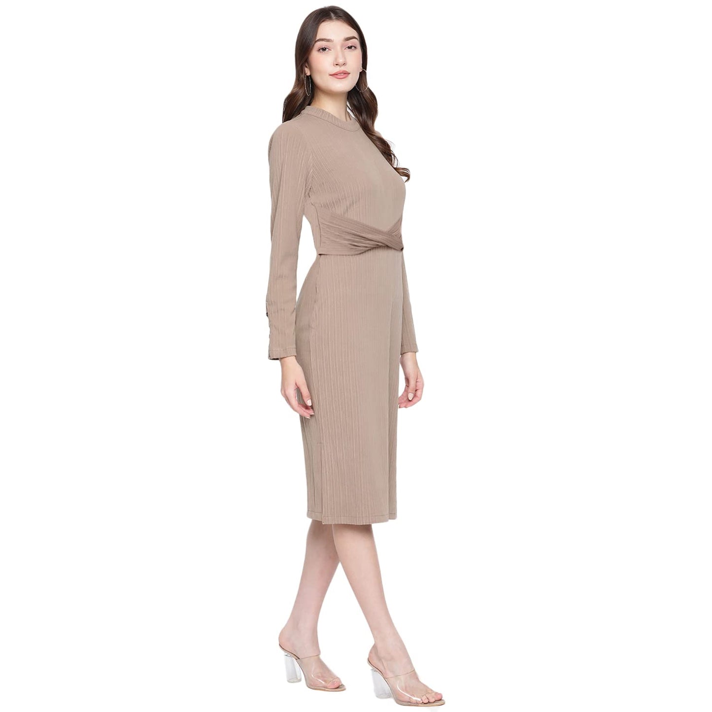 Latin Quarters Women Beige Polyester Dress