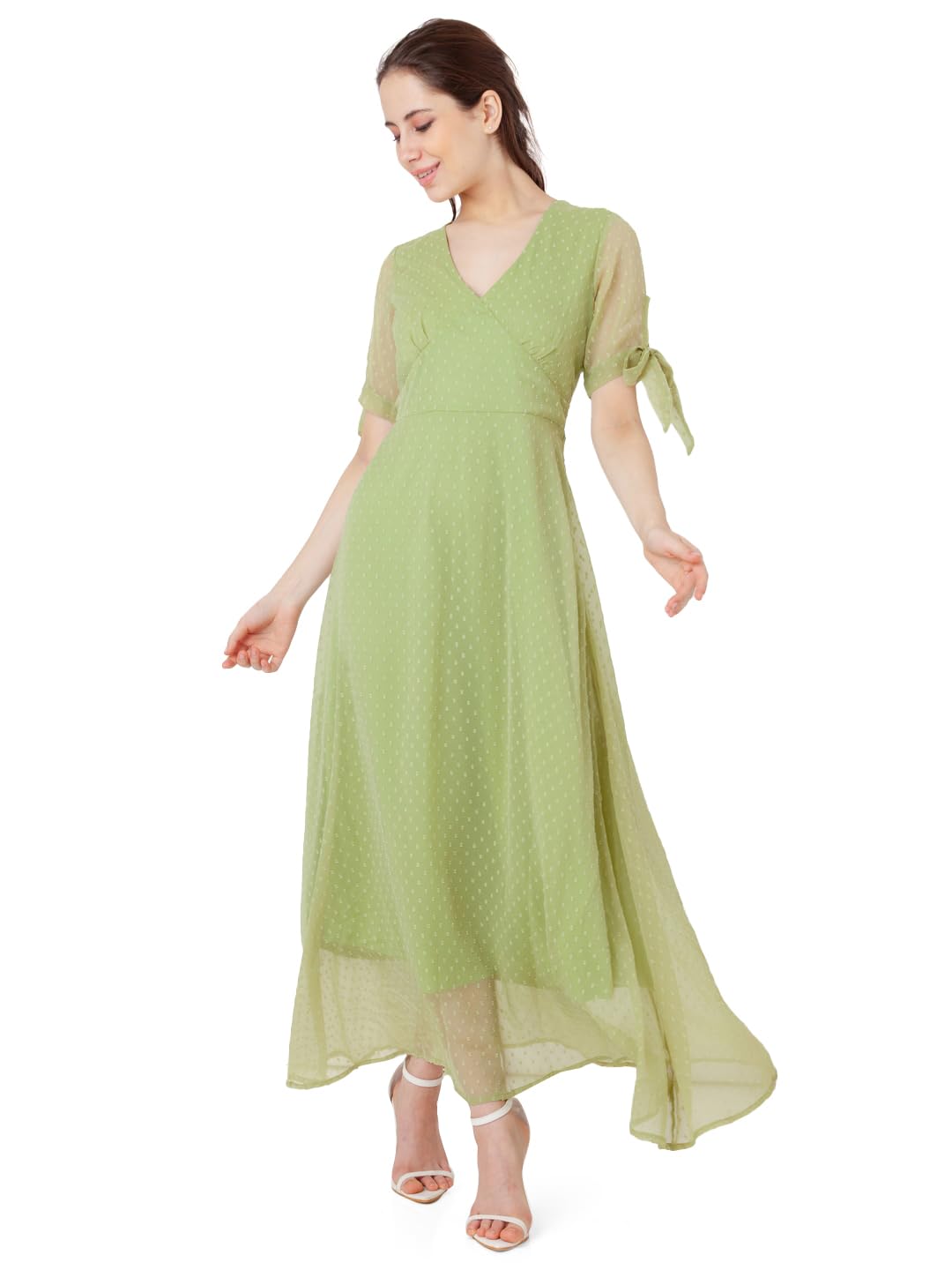 Zink London Women's Green Solid A-Line Maxi Dress