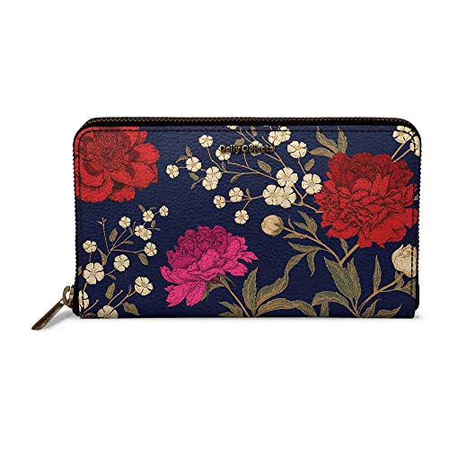 DailyObjects Midnight Chrysanthemums Women's Classic Wallet | Made with PU Leather Material | Carefully Handcrafted | Holds up to 12 Cards | Slim and Easy to Carry in Bag | Big Size Clutch with Card Holder | Zip Closure for Safety