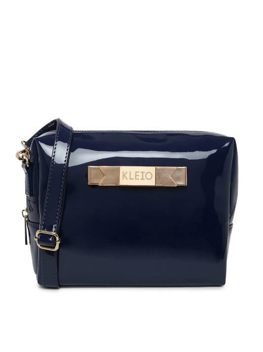 KLEIO Patent PU Leather Sling Crossbody Pouch for Women and Girls (HO8061KL-NB)(NAVY BLUE)