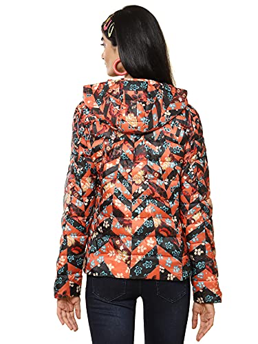Label RITU KUMAR Rust Floral Print Hooded Puffer Jacket