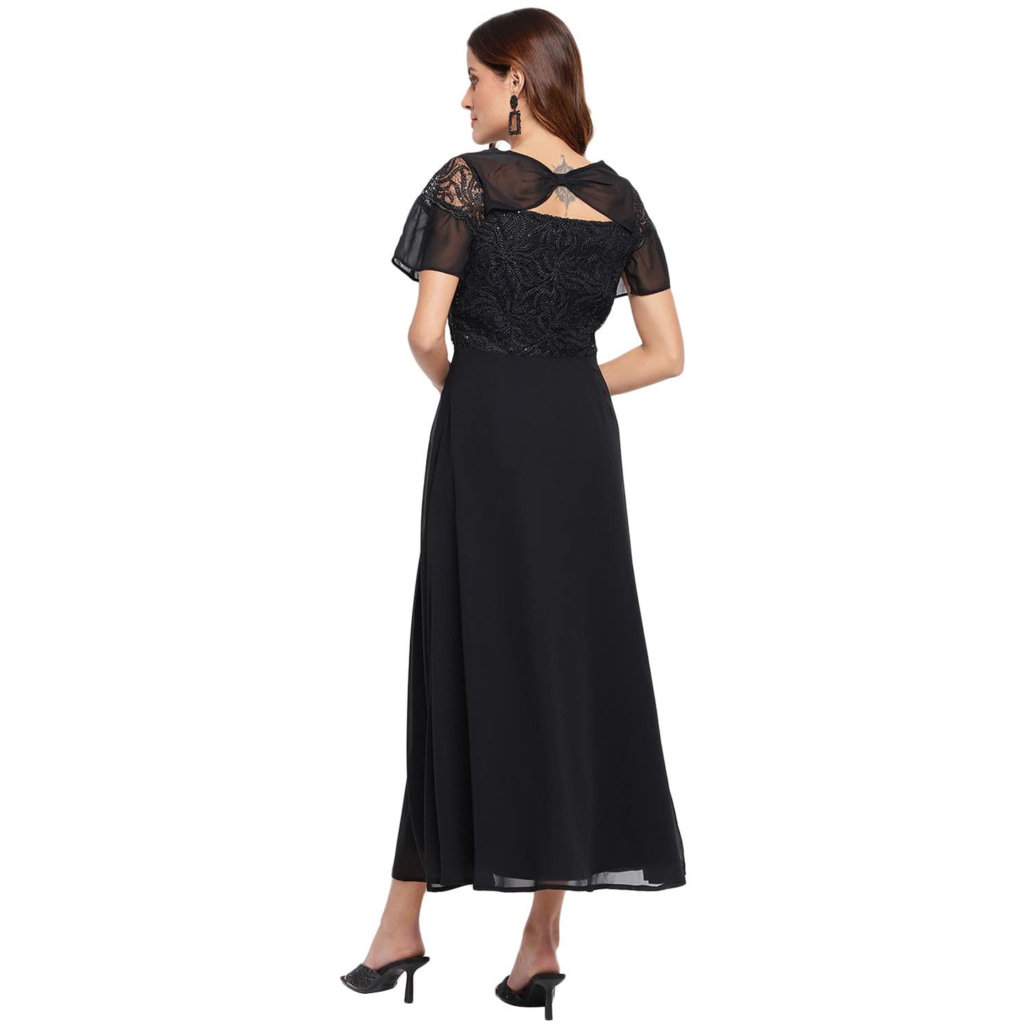 Latin Quarters Women's Black Polyester Short Sleeve Maxi Dress_M