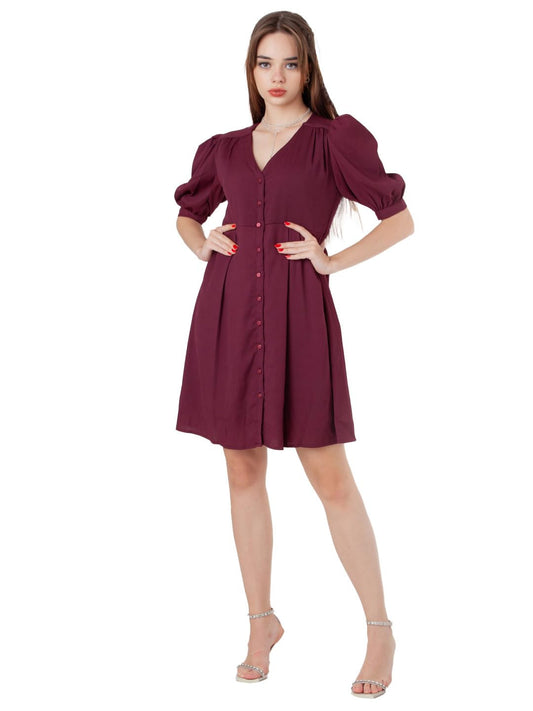 Zink London Women's Maroon Solid Regular Short Dress