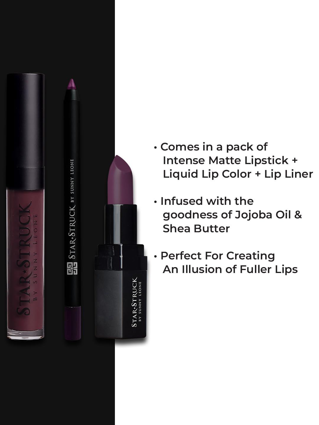 STARSTRUCK BY SUNNY LEONE New Shades of Lipstick + Lip Gloss + Lip Liner Lip Kit (3PC Lip Kit) (Wine)