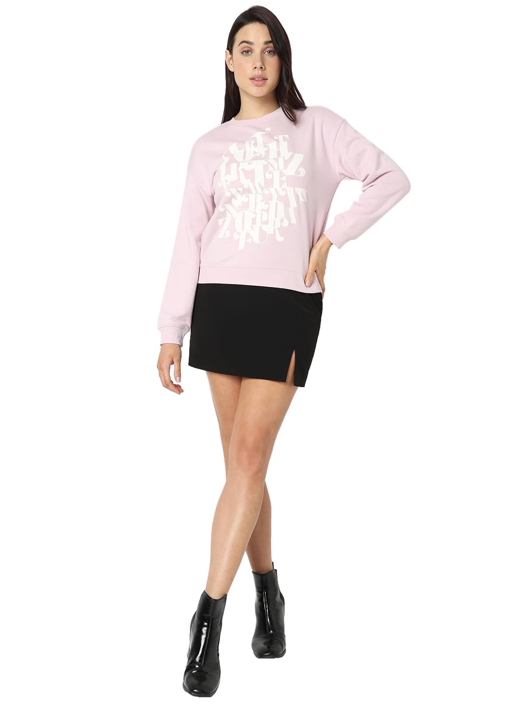 VERO MODA Women Typography Pink Cotton Regular Fit Sweatshirt