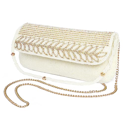 Peora White Clutch Purses for Women Handmade Evening Sling Handbag Stylish Bridal Fashion Clutch Bag for Girls