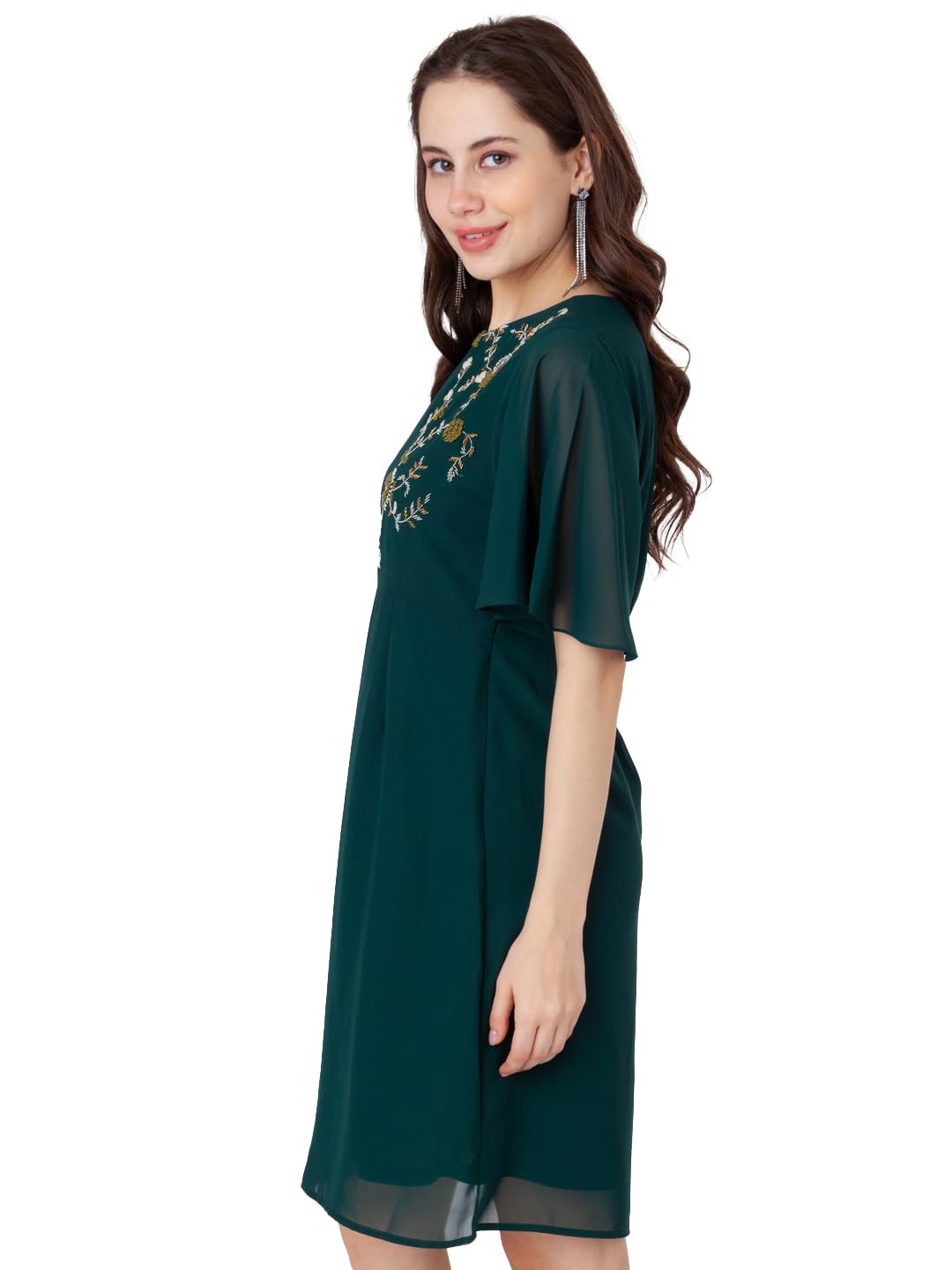 Zink London Women's Green Embroidered A-Line Short Dress