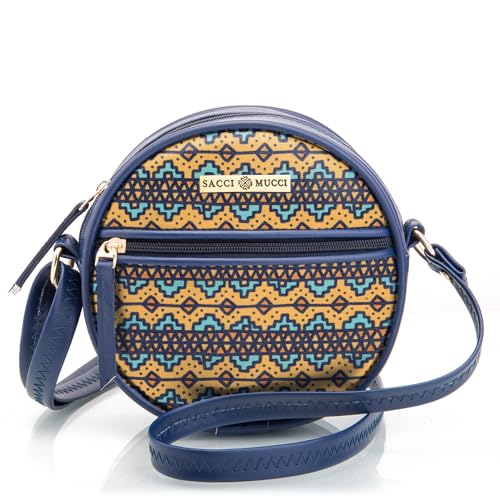 SACCI MUCCI Round Round Sling Bag, Printed Sling Bag For Girls, Crossbody Bag For Women, gifts for women-EthnicTraditional Print (Blue)