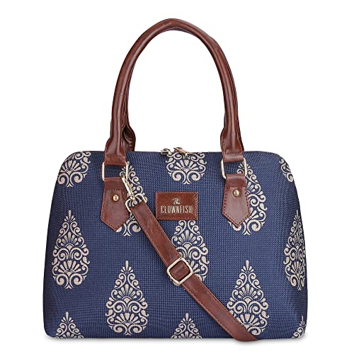 THE CLOWNFISH Montana Series Handbag for Women Office Bag Ladies Purse Shoulder Bag Tote For Women College Girls (Navy Blue-Design)