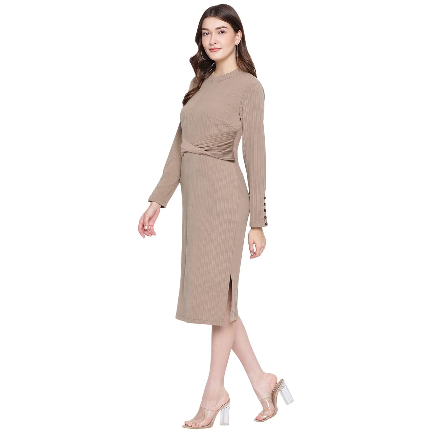 Latin Quarters Women Beige Polyester Dress