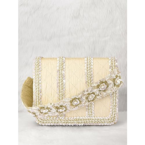 Peora Cream Clutch Purse for Women Handmade Evening Handbag Stylish Fashion Sling Bag for Girls