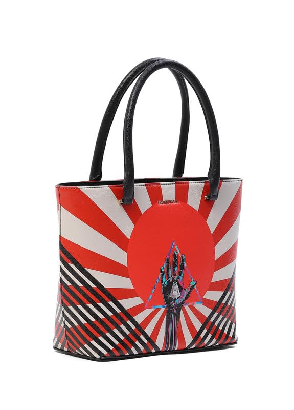 Satya Paul Red Beige PU Leather Printed Women Tote Handbag