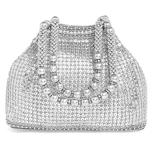 Peora Silver Stylish Handbag for Women Handmade Evening Wristlet Hand Bag Bridal Purse Fashion Bag for Girls