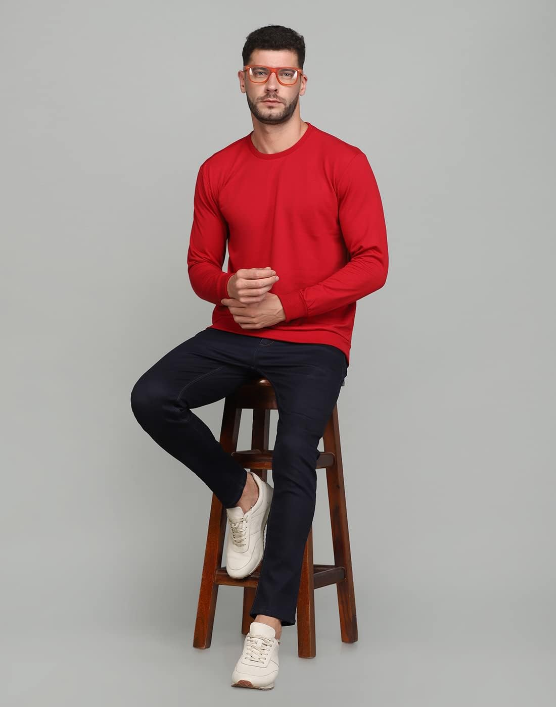 SPUNN Men's Cotton Round Neck Full Sleeves Sweatshirt.  (RED)