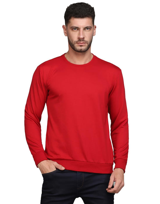 SPUNN Men's Cotton Round Neck Full Sleeves Sweatshirt.  (RED)