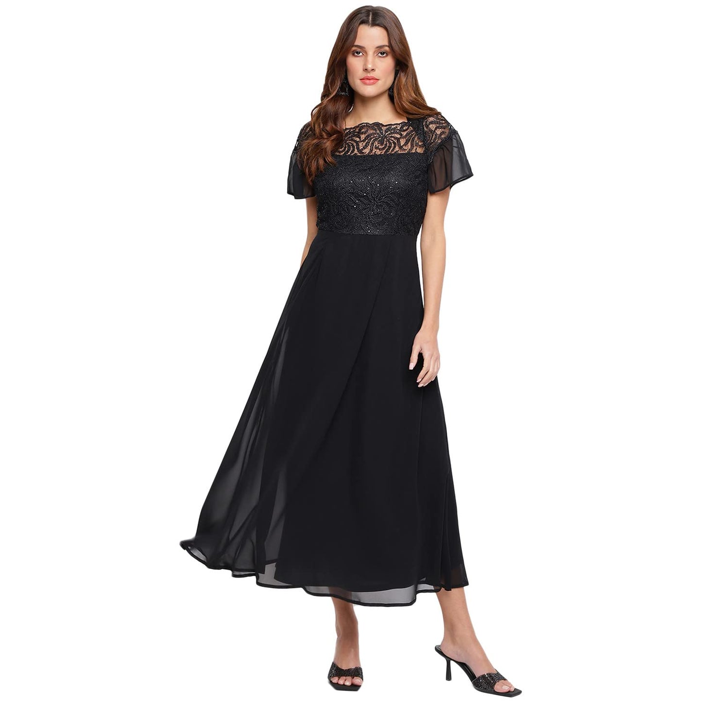 Latin Quarters Women's Black Polyester Short Sleeve Maxi Dress_M