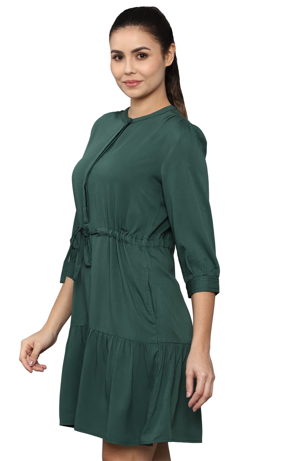 Allen Solly Women's Polyester Classic Mini Dress (Green)