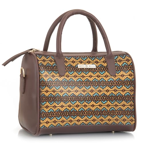 SACCI MUCCI Women's Handbag | Women's Tote Bag | Women's Top-Handle Bags | Women's Satchels | Women's Hobos & Shoulder Bags-EthnicTraditional Print (Brown)