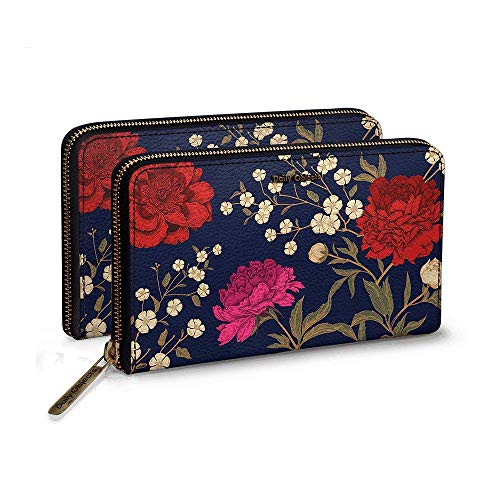 DailyObjects Midnight Chrysanthemums Women's Classic Wallet | Made with PU Leather Material | Carefully Handcrafted | Holds up to 12 Cards | Slim and Easy to Carry in Bag | Big Size Clutch with Card Holder | Zip Closure for Safety