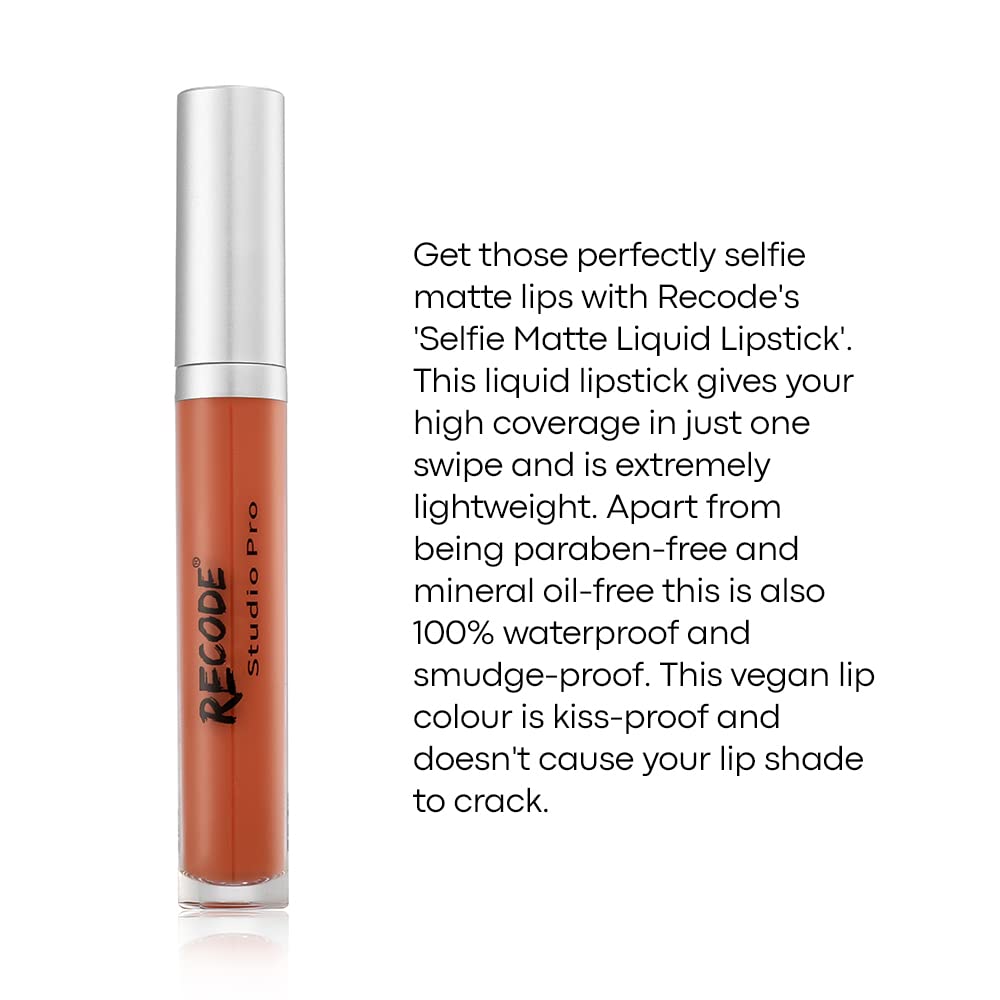 Recode Selfie Matte liquid lipstick with Waterproof & Smudge-Proof Formula, Weightless Creamy Texture & long lasting lipstick, liquid lipsticks for women & girls, Friendship’s Day Shade-19, 6ml