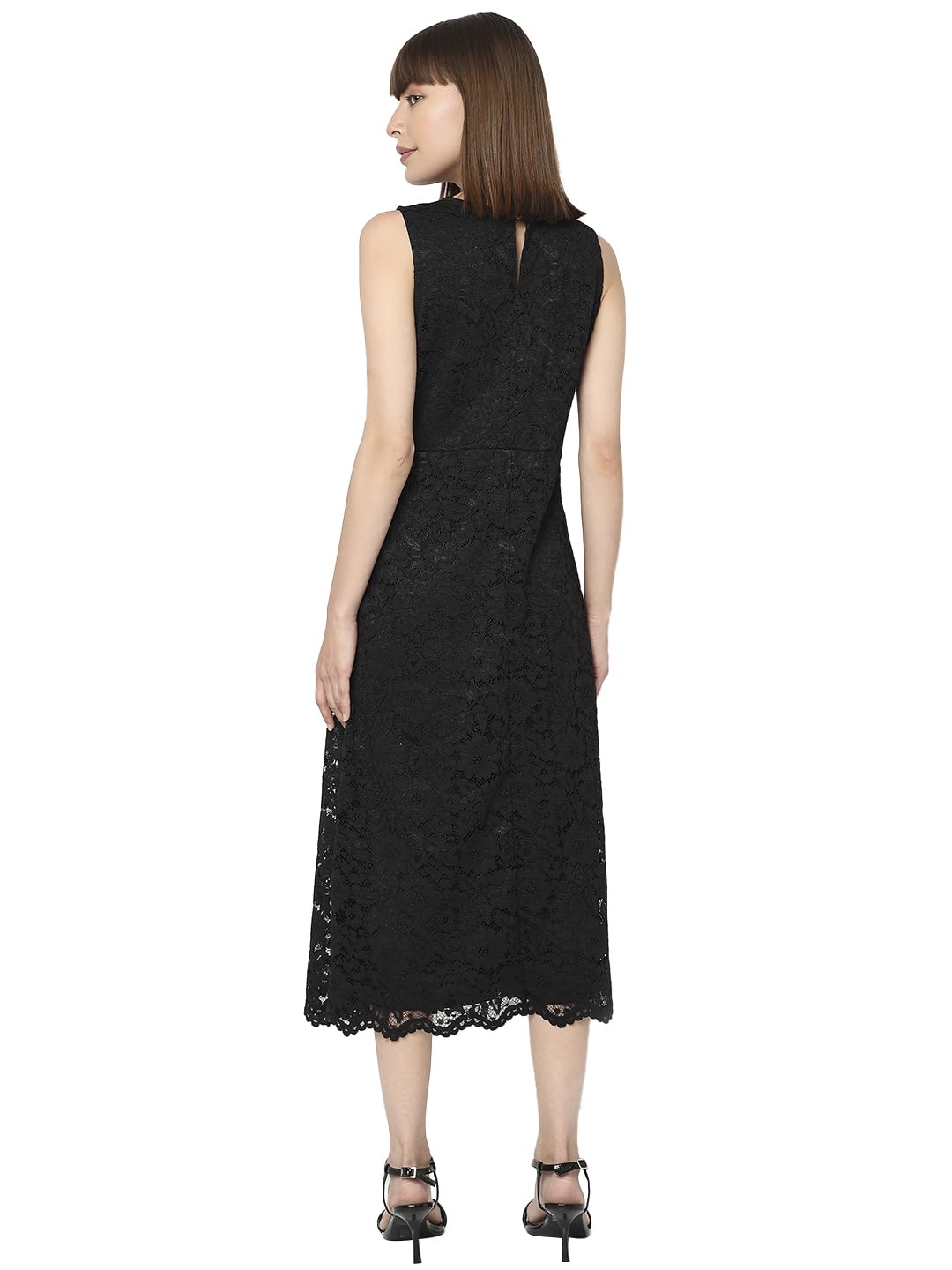 VERO MODA Women's Polyester A-Line Midi Dress (10302131-Jet Black_Jet