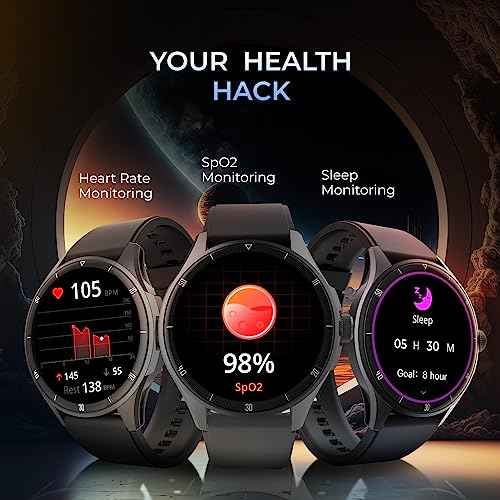 beatXP Vega Neo 1.43” AMOLED Bluetooth Calling Smartwatch with 466 * 466 Pixel, 60 Hz Refresh Rate, 500 Nits, Always on Display, Health Tracking, 100+ Sports Modes (Black Strap, 1.43)