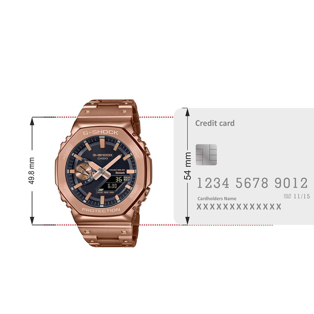 Casio G-Shock Analog-Digital Stainless Steel Solid Band Black Dial Rose Gold Band Men Watch GM-B2100GD-5ADR (G1272)