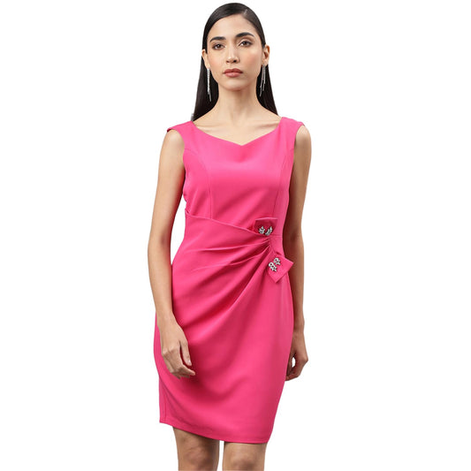 Latin Quarters Women Pink Cap Sleeve V-Neck Women Shift Dress