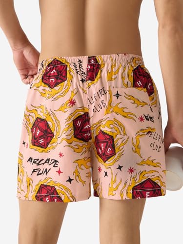 The Souled Store Official Stranger Things: Hellfire Club Men and Boys Pull On Cotton Boxer Shorts Pink Boxer Shorts Men's Boxers Cotton Breathable Comfortable Elastic Waistband Graphic Printed